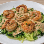 Creamy Cajun Parmesan Shrimp with Zoodles topped with a rich Parmesan cream sauce
