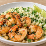 Chili lime garlic butter shrimp served over cilantro-lime cauliflower rice