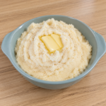 Garlic Parmesan mashed cauliflower in a serving bowl